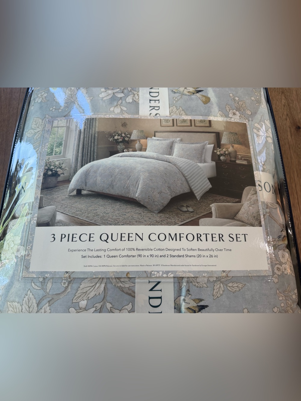 🎉LAST PIECE🎉Sanderson Blue Floral Luxury Cotton Reversible Comforter Set - Picture 7 of 10